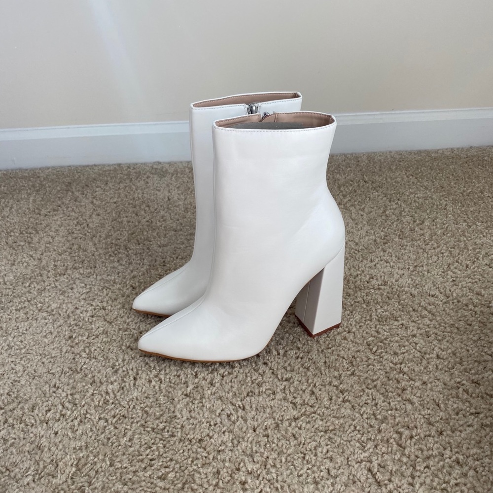 Brand New Flared Heel Sock Boots (White) SOLD